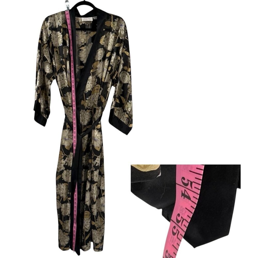 Vintage Judith Hart Black Floral Semi Sheer Maxi Long Robe Kimono Sleeve - Picture 11 of 12